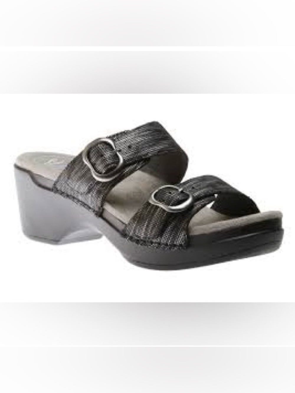 Dansko Sophie Black Metallic Leather 2 strap sandals women’s size 9